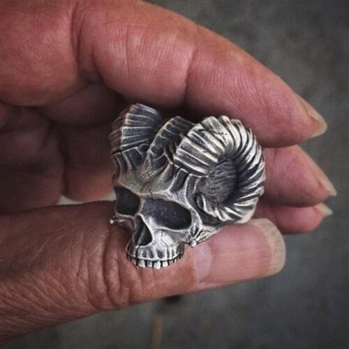 Unique Goat Horned Devil Skull Finger Rings Men Satan Vintage Punk Demon Biker Ring Hip Hop Nordic Amulet Viking Jewelry