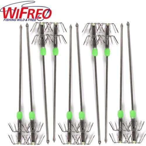 Wifreo 10PCS/Lot 15cm Luminous Green Stainless Steel 2 Stages Squid Octopus inkfish calamary Fishing Jig Hooks Wholesale