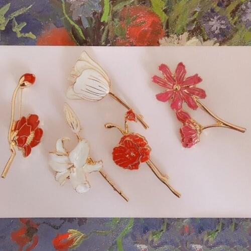 Monet Garden Camellia Lily Brooch Retro Art Temperament Tulip Plant Flower Brooch Ladies Clothing Accessories