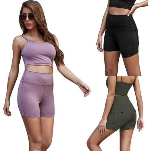 Women’s Compression Yoga Shorts High Waist Tummy Control Workout Running Biker Shorts with Pockets