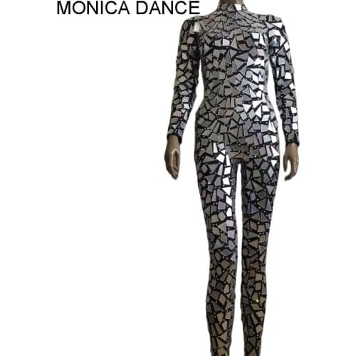 Sparkly Mirrors Rhinestones Jumpsuit Women Evening Birthday Celebrate Sequins Bodysuit Costume Prom Celebrate Black Jumpsuit