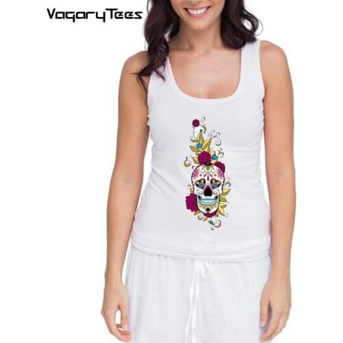 Skull clothing Flower sugar skull printed women Sleeveless vest camiseta terror schedel sugar skull tank tops for women