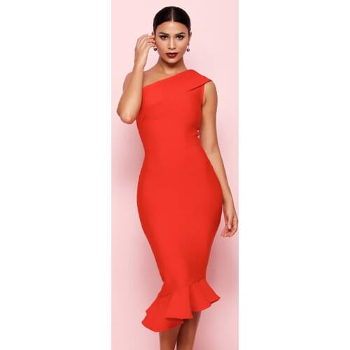 Women Summer Bandage Dress Sexy One Shoulder Sleeveless Party Dresses Women Evening Elegant Celebrity Night Club Mermaid Dress