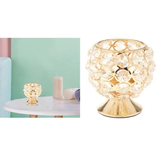 Golden Crystal Bowl Candle Holder for Dining Room Decorative Centerpieces