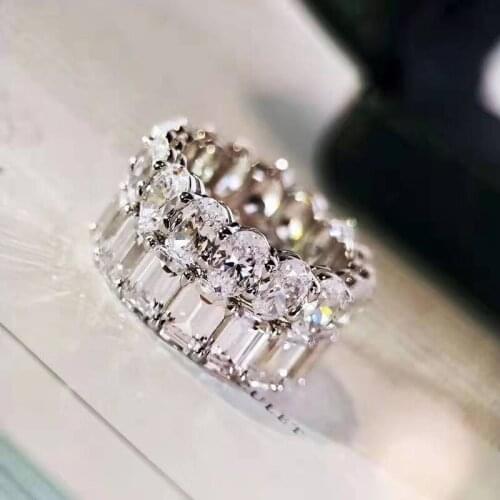 0.5ct Emerald Cut Row Pigeon Egg Diamond Ring 925 Sterling Silver Top Quality Engagement Rings For Women Wedding Fine Jewelry