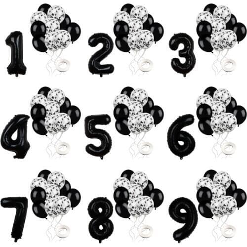 12Pcs Birthday Party Balloons Confetti Balloons 32inch Black Number Foil Balloon Baby Shower Kids 1st Birthday Party Decorations