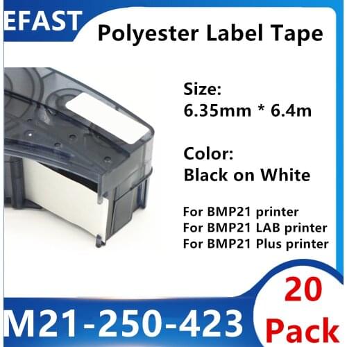 20Pack M21 250 423 Polyester Label Tape For BMP21 PLUS bmp21 LAB Printer Label Maker Label Tape Barcodes Graphics Black On White
