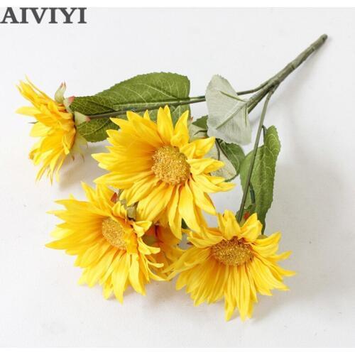 5 heads/ bouquet 42cm Artificial flowers sunflower fake flores bouquet DIY wedding home garden office party decor silk sunflower