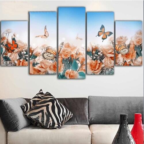 5 Panels diy diamond painting kits Butterfly flower full square round drill diamond embroidery sale wall decoration WW314