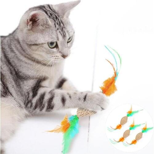 5Pcs Small Feather Corrugated Paper Rugby Weave Shaped Cat Scratching Teaser Toy Pet Supply Suitable For Small And Medium Pets