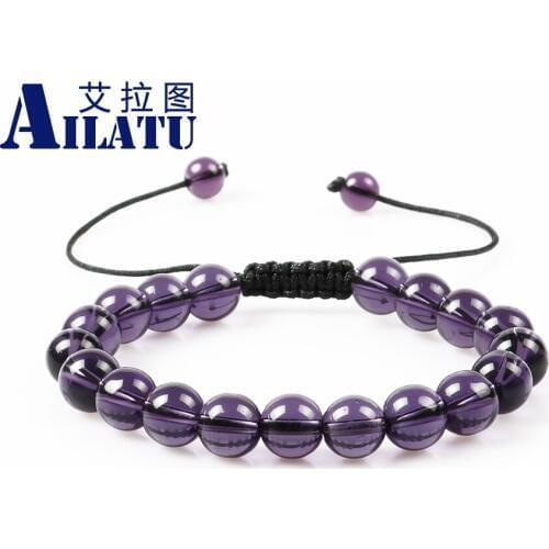 Ailatu Lovers' Gift 8 mm Purple Glass Beads with Beautiful Macrame Hand-knitted Bracelet