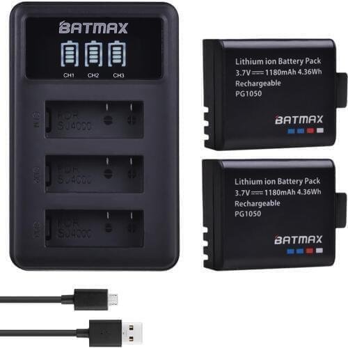 Batmax PG1050 Camera Battery akku +LED 3 slots USB Charger for SJCAM SJ4000 WiFi SJ5000 WiFi Plus M10 SJ5000 plus SJ6000 SJ7000