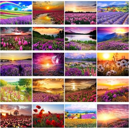 DIY 5D Diamond Painting Sunset Flowers Embroidery Scenery Cross Stitch Kits Mosaic Full Round Drill Rhinestone Art Wall Decor