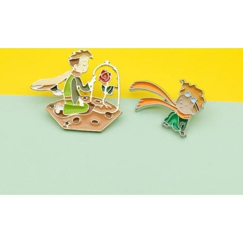 The Little Prince Fox Rose Classic Fairy Tale Enamel Brooch Le Petit Prince Pins For Men Women Bag Children Gift