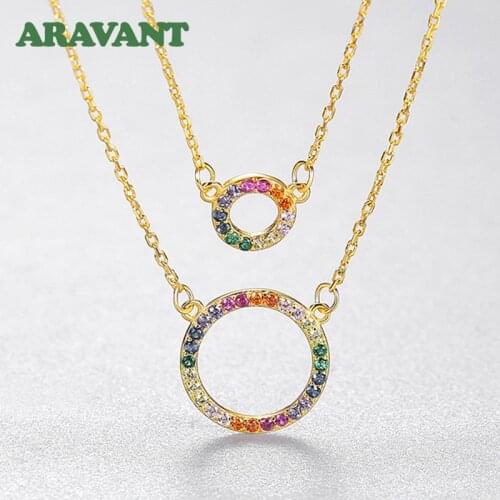 925 Silver 18K Double Layer Round Circle Necklace Chains For Women Girls Wedding Jewelry Gifts
