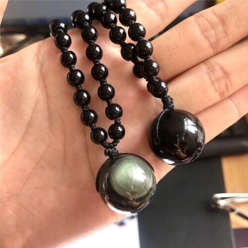 20mm Black Obsidian Glod Obsidian Tiger Eye Stone Pendant Transfer Lucky Amulet Crystal Pendant Necklace Jewelry