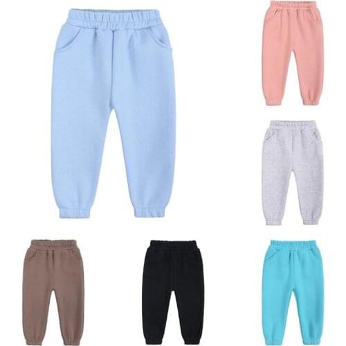 2021 New Childrens Solid Color Thick Long Pants Spring Autumn Kids Sports Trousers Elastic Waist Children Clothes For 12M-7Y