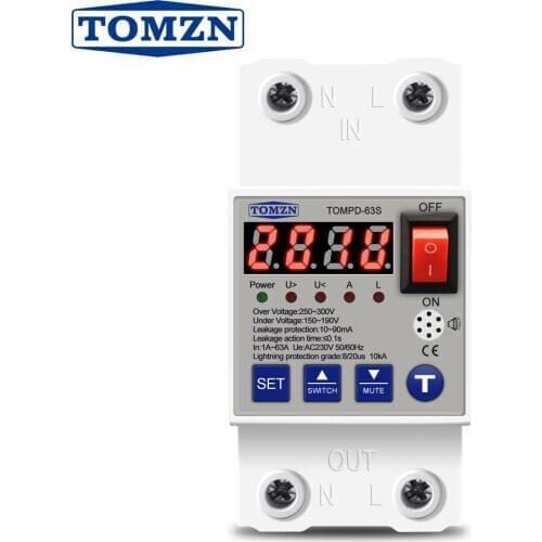 Din rail 63A Automatic Reconnect Over And Under Voltage Over Current Leakage Protection Surge Protect Protector Relay