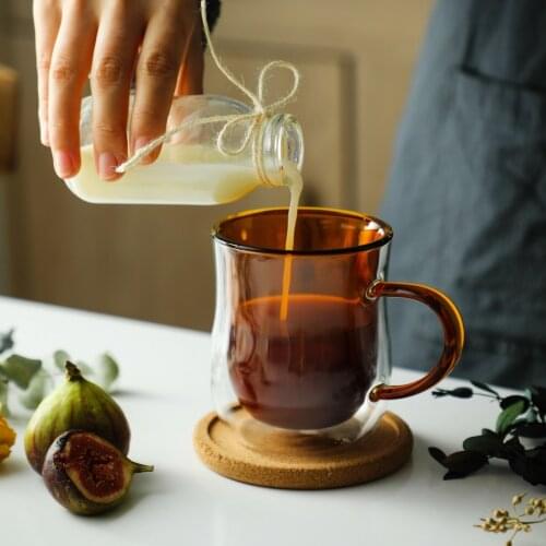 Double-Layer Insulated Cup With Handle Tea Cup Household Coffee Cup Large Capacity Simple Ins Cup Glass Water Cup