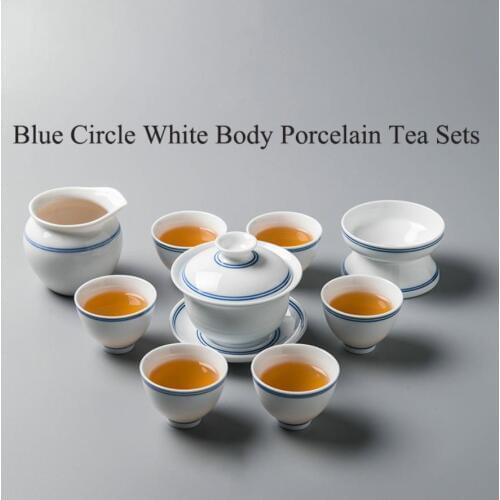"KingTeaMall" Porcelain Tea Sets including 1 GaiWan, 1 GongDaoBei, 1 Strainer, 6 Cups, Teawares, Teasets, Teatools, Gifts