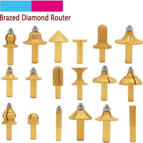 1pcs 1/2" Shank Vacuum Brazed Diamond Router Bits for Granite Marble Router Cutter Profiling Cutting Stone Edge Engraving Tools
