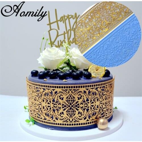 Aomily Artistic Flower Lace Mold Cake Border Decoration Tools Fondant Cake Mold Food Grade Silicone Mat Mould Baking Flower Mold