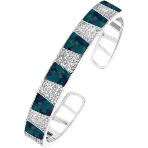 TIRIM Exquisite Abalone Shell Zirconia Bangle for Women Cubic Zircon Full Crystal Cuff Bracelet Fashion Jewelry