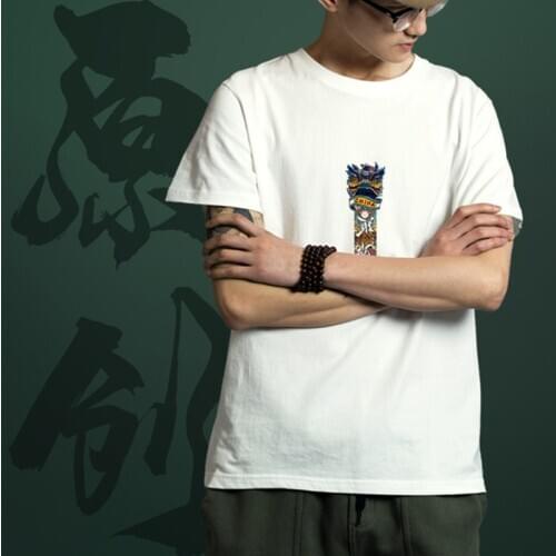 Chinese Style All-Match Harajuku Round Neck Short Slevees Funny Tshirt Cotton Cool Casual Oversized Clothes Couples Vintage Top