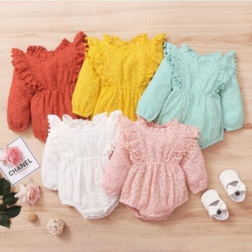 2021 Autumn Baby Girls Clothes Ins Korean Style Long Sleeve Bodysuit With Lace For Newborn 0-24m Summer Clothing Toddler Costume