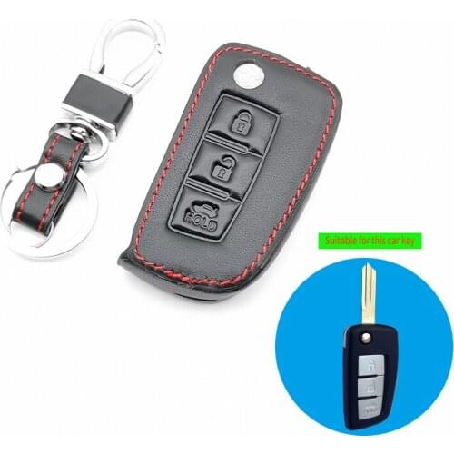 3 Button Leather Key Cover Fob Shell Case for Nissan Qashqai X 3-Button Car Turn-Key Foldding Remote