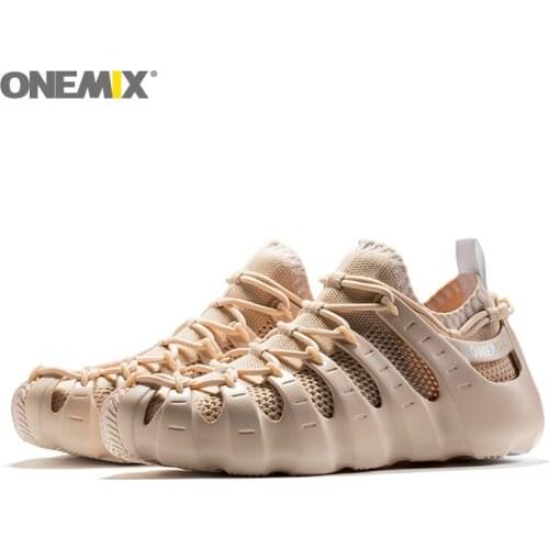 ONEMIX New Men Running Shoes Mesh Breathable Lace-up Knitting Beach Sandals Man Sneakers Jogging Casual Rome Shoes Free Shipping