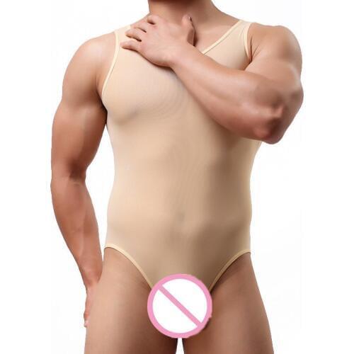 Mens Mesh Jumpsuit Transparent Bodysuit Sexy Sleeveless Slim Pajamas Ultra-thin Undershirts Wrestling Body Shaper Underwear