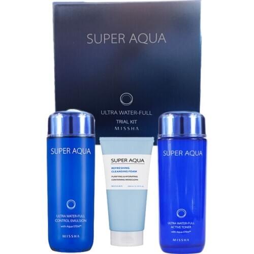 MISSHA Super Aqua Ultra Water Full Kit (Cleansing Foam 20ml Toner 30ml Emulsion 30ml) moisturizing serum Face Skin Care Set