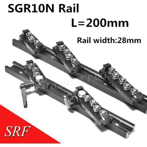 28mm width Rectangle wheel Linear Guide Rail 1pcs SGR10N Length=200mm with SGB10N-4UU four wheel slide block for CNC parts