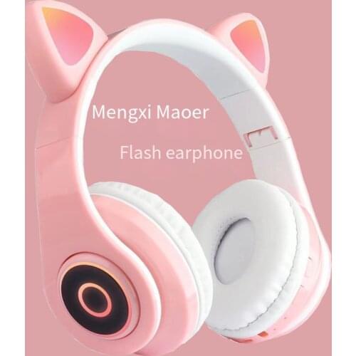 Head-mounted New Cute Cat Ear Headset LED Wireless Bluetooth Headphones with Mic Glowing Earphones for Children Gifts Girls Boy