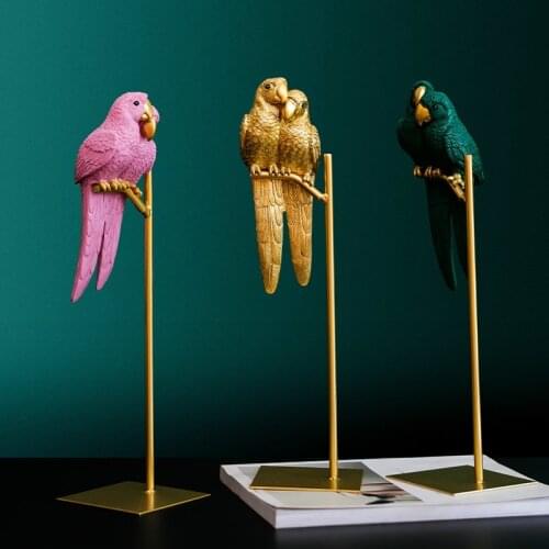 Nordic Color Resin Couple Parrot Crafts Ornaments Wine Cabinet Living Room Entrance Animal Model Ornaments Home Simple Decor