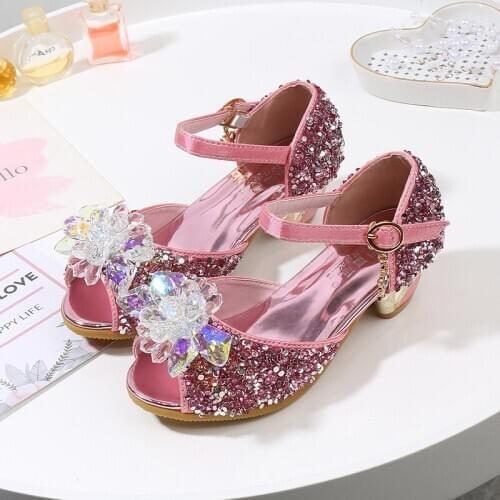 Girls sandals princess shoes childrens high heels 2021 summer new girls shoes crystal shoes EU size 24-36