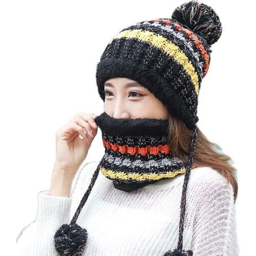 2021 New Fashion Winter Hat Cute Hanging Long Ball Warm Woolen Hat Ladies Color Matching Wild Ear Protection Cold Knitted Hat