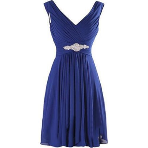 2019 New Chiffon Short Evening Dresses Crystal Sashes Prom Party Dress A-Line V-Neck Special Occasion Dresses Vestido De Festa