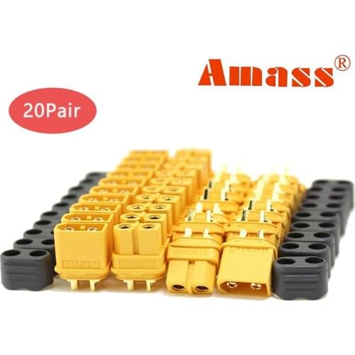 Amass 20 Pair XT60H Bullet Connector Plug Upgrated of XT60 Sheath Female & Male Gold Plated for RC Parts