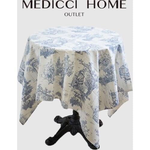 Medicci Home Toile De Jouy Table Cloth INS French Retro Tablecloth Cotton Linen Table Cover Kitchen Dining Party Holiday Picnic