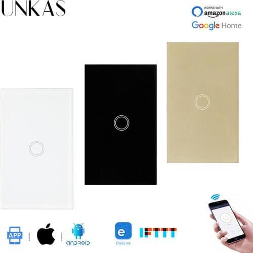 UNKAS Glass Panel 1 Gang 1 Way Touch WIFI Switch Smart Home Automation Wireless Wall Switch Ewelink APP Null and Fire Line
