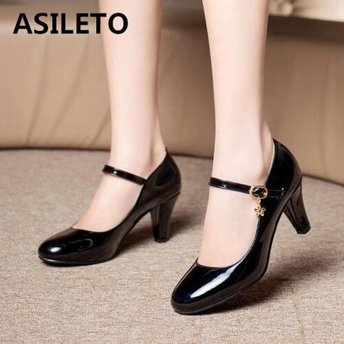 ASILETO large size 43 lady shoes strap sexy pumps women nude buckle block heels stiletto party wedding bridal footwear chaussure