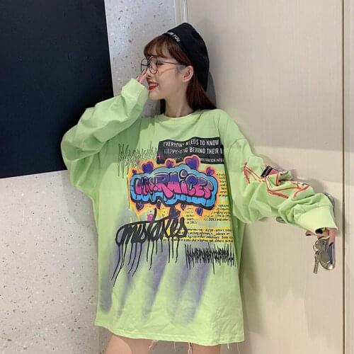 Korean Streetwear Ladies Autumn Punk Tops Tees Printed Long Sleeve T Shirts Casual Hip Hop Clothing y2k топ футболка оверсайз
