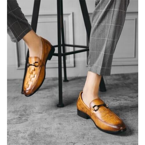 XQWFH New Men Dress Shoes Handmade Leisure Mature Style Summer Wedding Party Shoes Men Black Leather Loafers Shoes Big Size 46