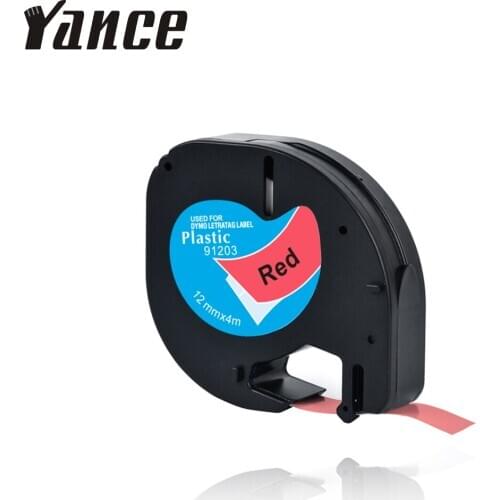 Yance LT91203 LT 91203 91333 91223 59424 12mm Black on red Compatible DYMO LetraTag Plastic Tape for DYMO label printer LT-100H