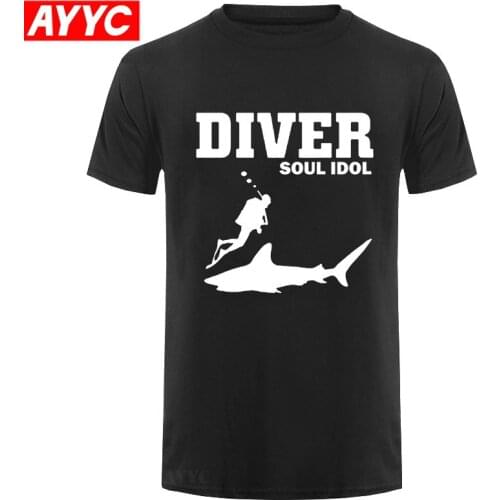 Hot Sale NEW 100%Cotton Diver T Shirt Shark Fish Scuba Diver Sea Birthday Present Snorkle Flippers Tee Shirt Harajuku Streetwear