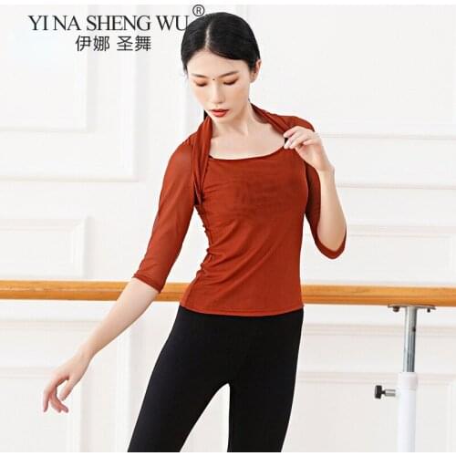 Women Ballet Dance Mesh Shirt Long Sleeve Transparent Dancer Practice Wear Wrap Blouse Top V Neck Autumn Design Ballet Clothes