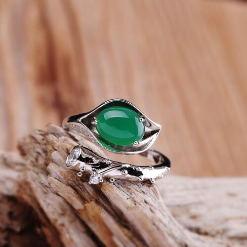 S925 sterling silver jewelry Thai silver womens tulip blue sandstone ring free shipping