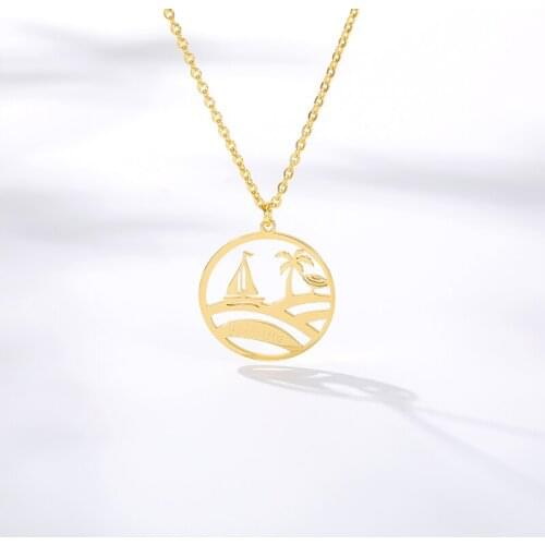 Hawaii Beach Life Necklace Summer Jewelry Stainless Steel Gold Color Countryside Scenery Choker For Women Girl friend Gifts 2020